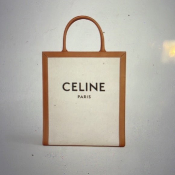 Authentic Celine Canvas Tote Small in Natural with Tan Trim Shoulder Handbag - Picture 2 of 6